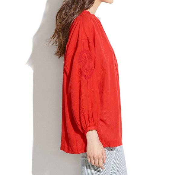 boho peasant tunic red top blouse popover XXS XS - Picture 5 of 12